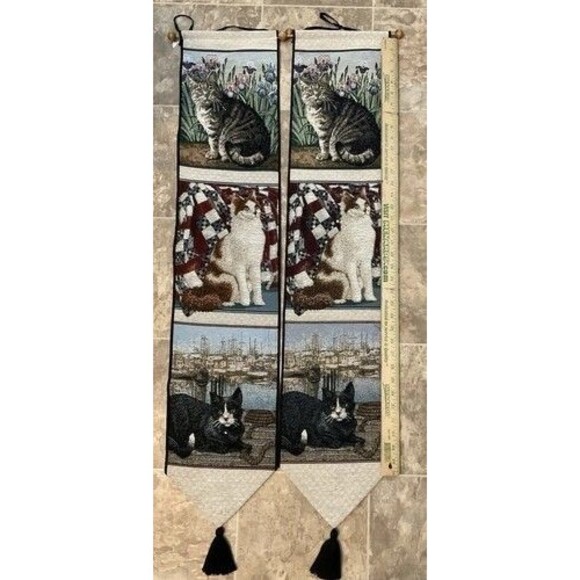 VTG Woodworkers & Weavers Lot of 2 Kitty Corner Bell Pull Tapestry Wall Hanging - Picture 2 of 10